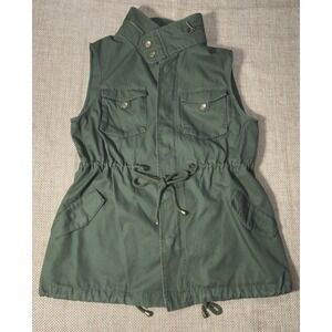 Pleione Utility Vest Small Military Green Sleeveless Cinch Waist Anthropologie